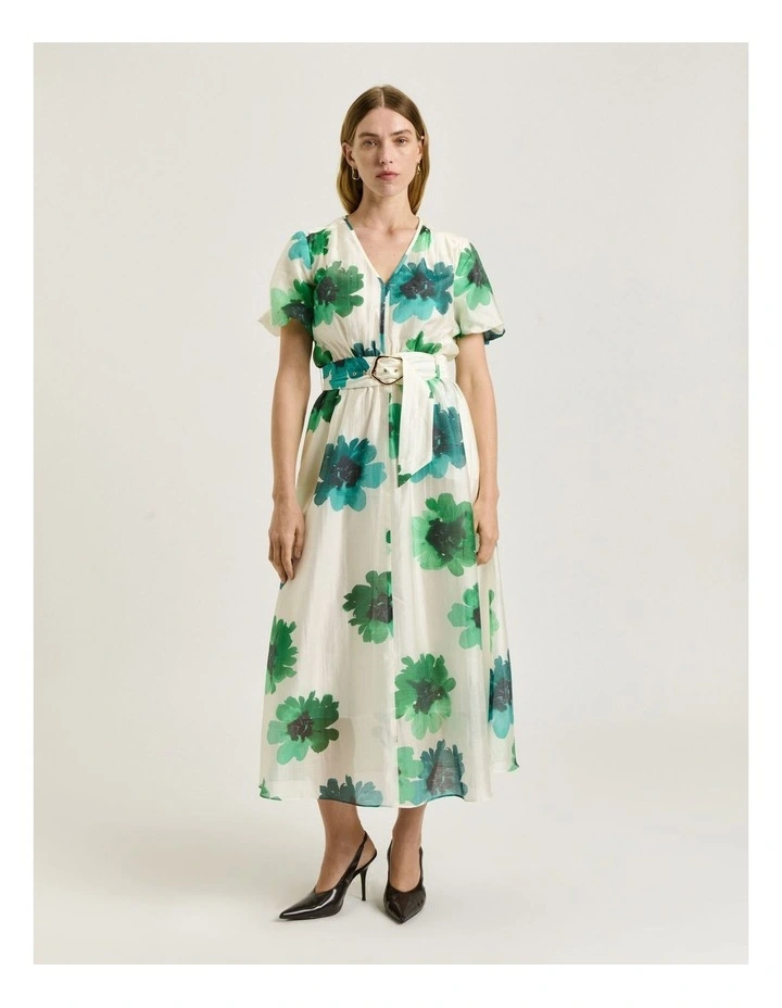 Poppy Belted Midi Dress in Ivory Water image 1