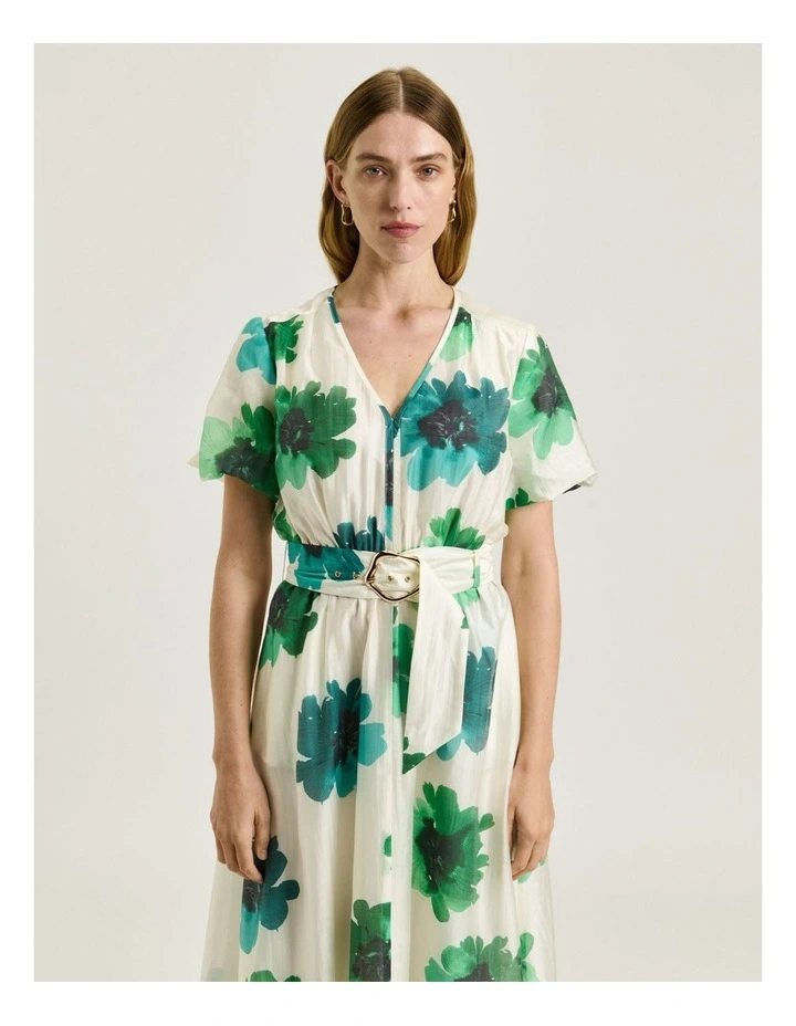 Poppy Belted Midi Dress in Ivory Water image 3