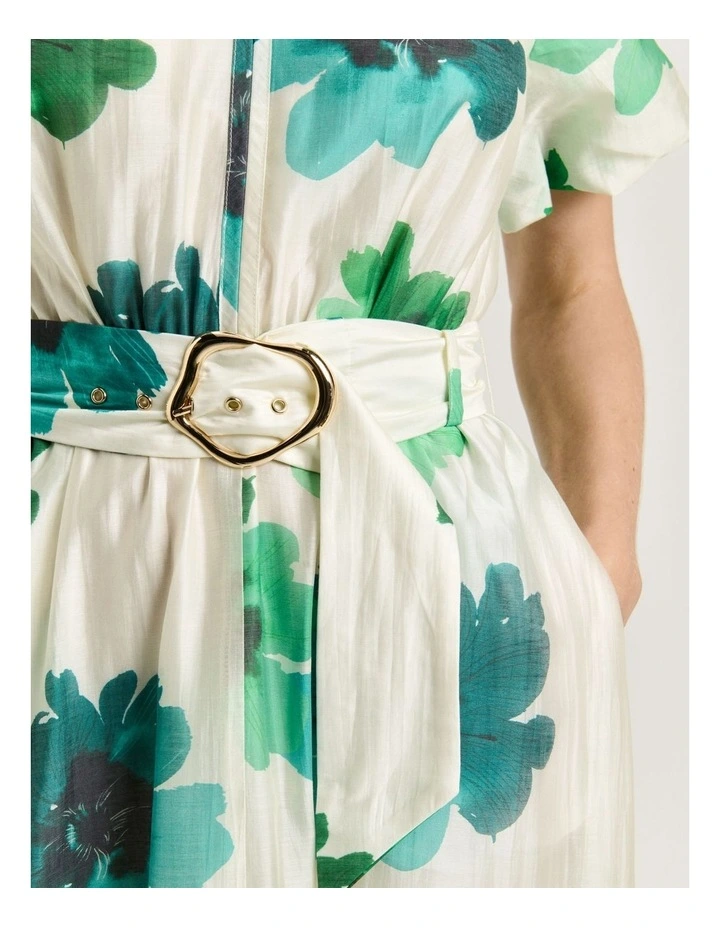 Poppy Belted Midi Dress in Ivory Water image 4