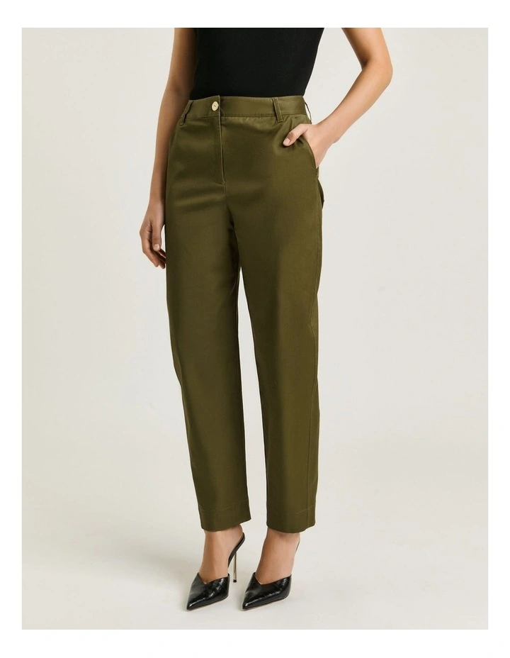 Stretch Cotton Twill Barrel Leg Pant in Green image 3