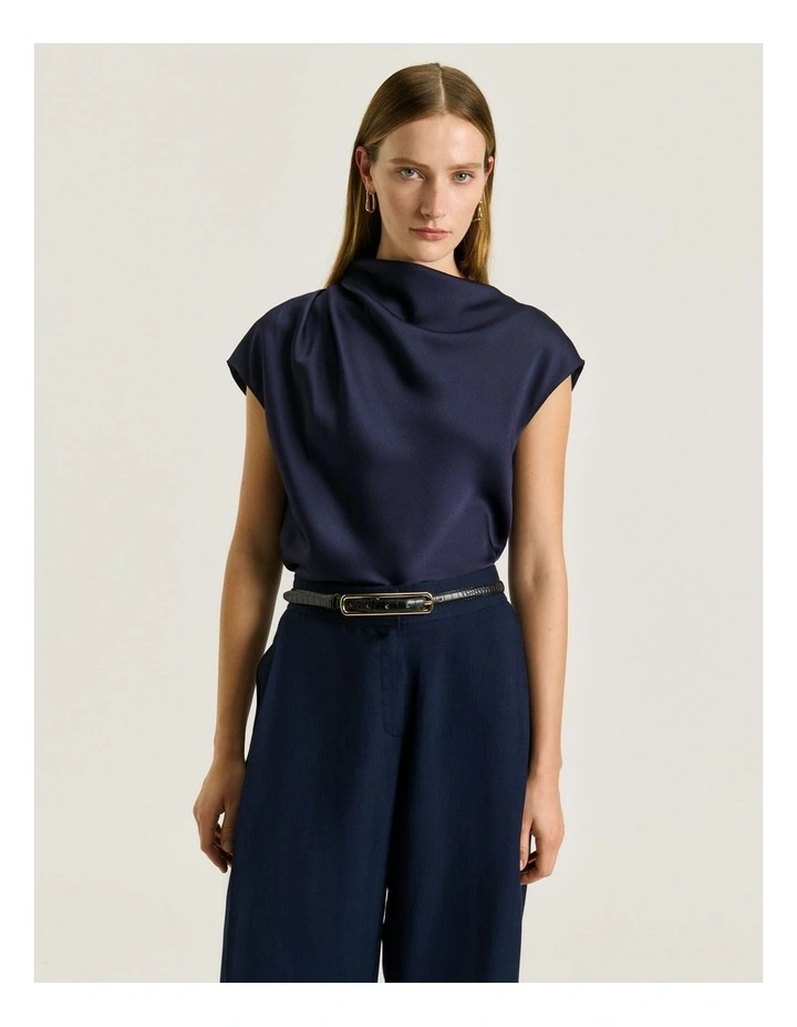 CREPE BACK SATIN DRAPE NECK TOP image 3
