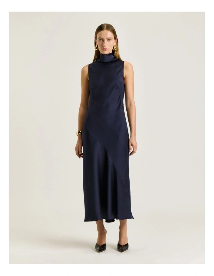 CREPE BACK SATIN HALTER MIDI DRESS image 1