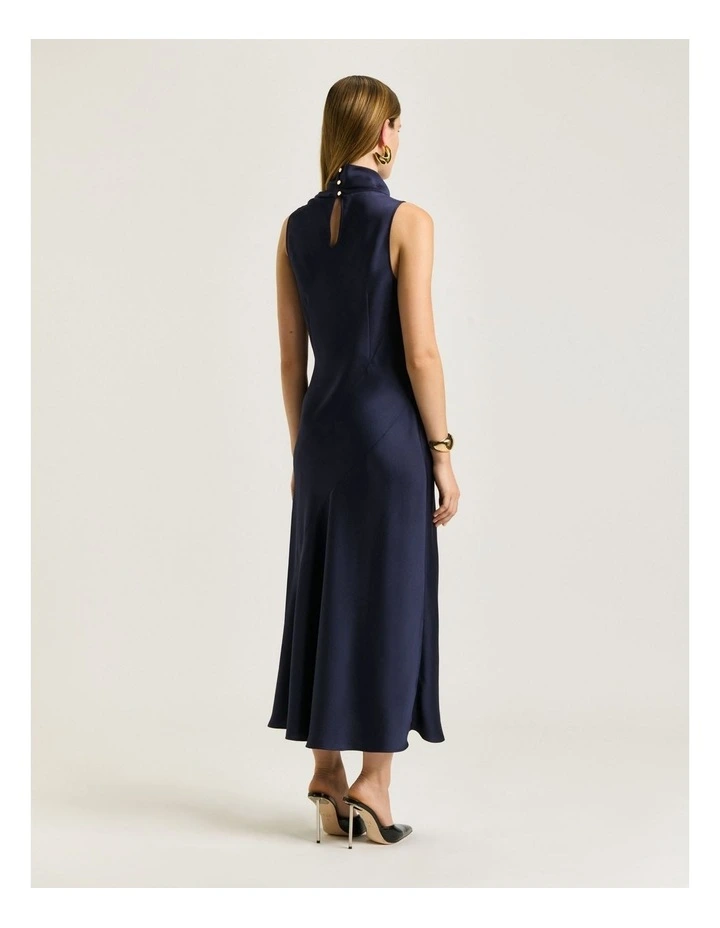 CREPE BACK SATIN HALTER MIDI DRESS image 2