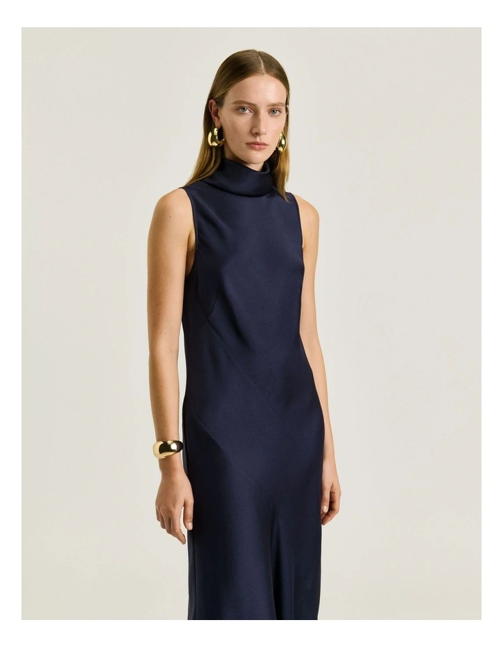 CREPE BACK SATIN HALTER MIDI DRESS image 3