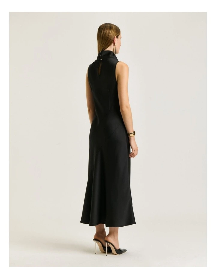 CREPE BACK SATIN HALTER MIDI DRESS image 2