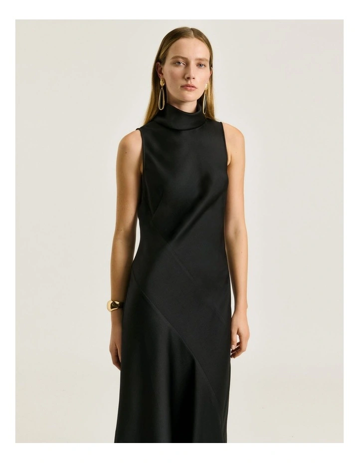 CREPE BACK SATIN HALTER MIDI DRESS image 3