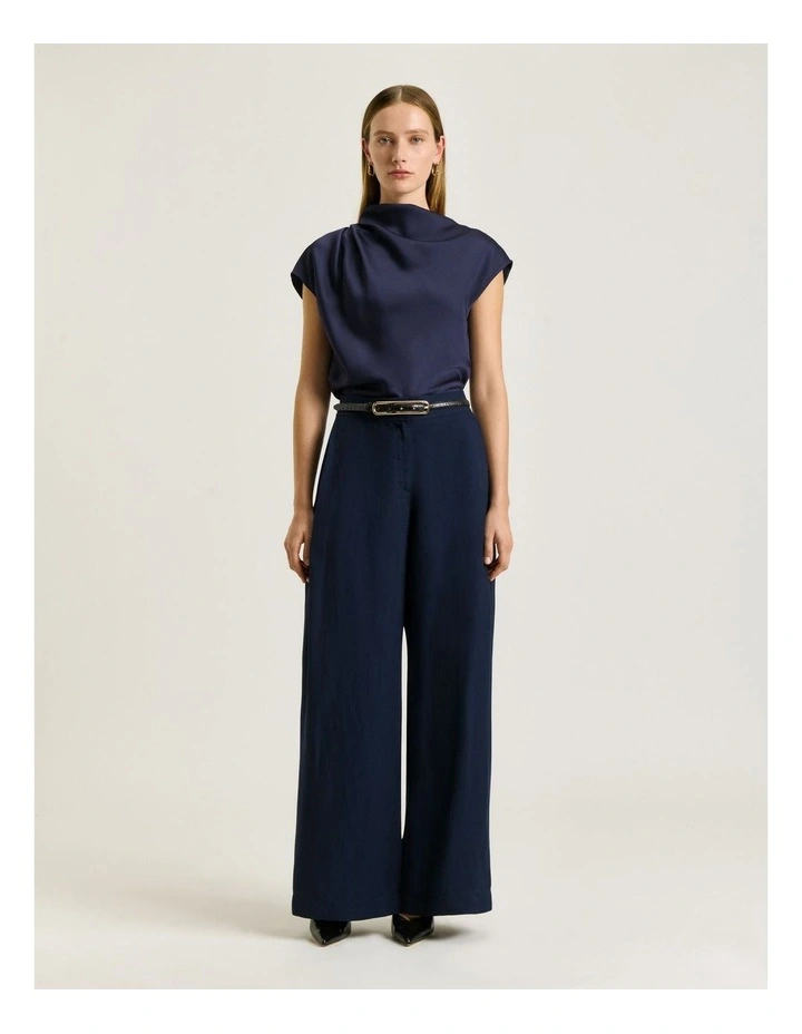 VISCOSE LINEN WIDE LEG TUCK PANT image 1