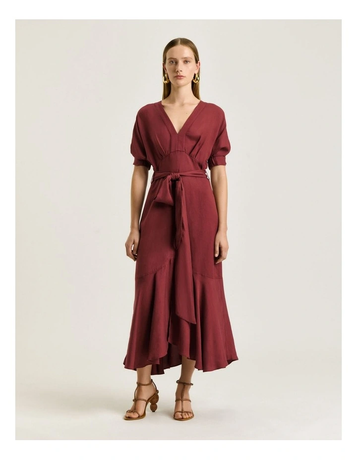 VISCOSE LINEN BELTED MIDI DRESS image 1
