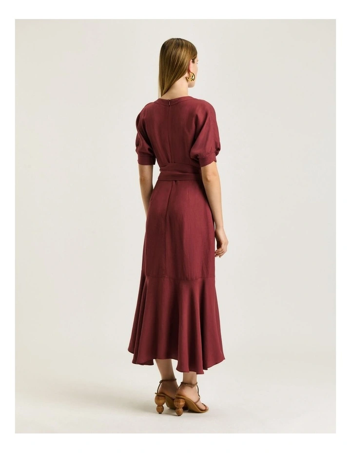 VISCOSE LINEN BELTED MIDI DRESS image 2