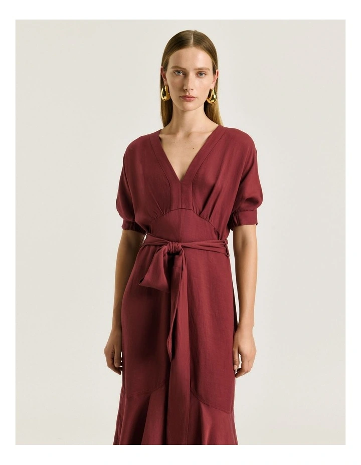 VISCOSE LINEN BELTED MIDI DRESS image 3