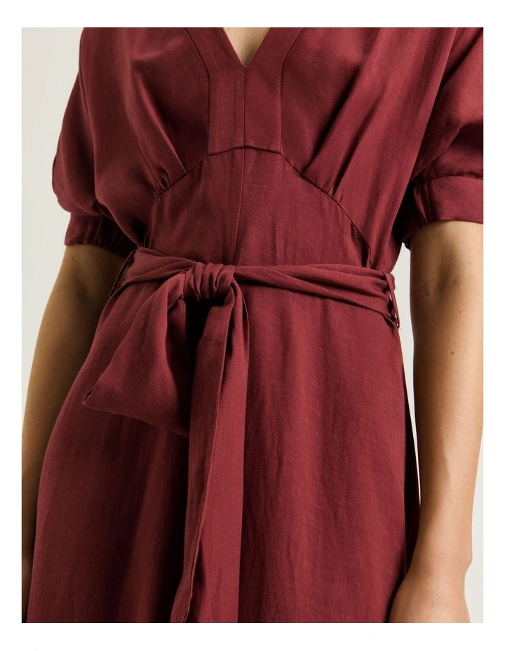 VISCOSE LINEN BELTED MIDI DRESS image 4
