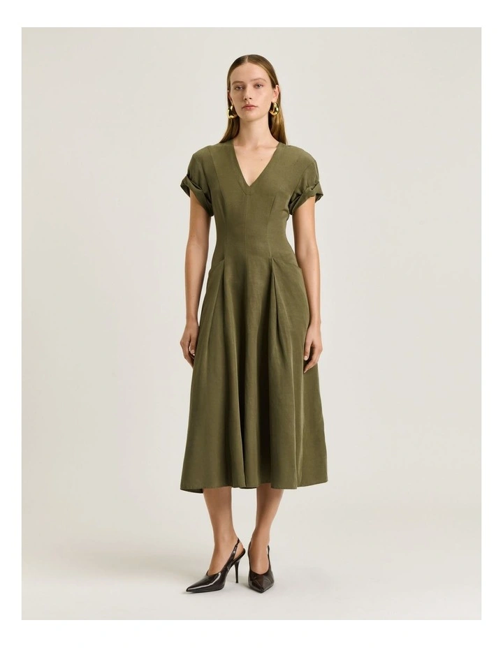 European Lyocell Linen Midi Dress in Green image 1