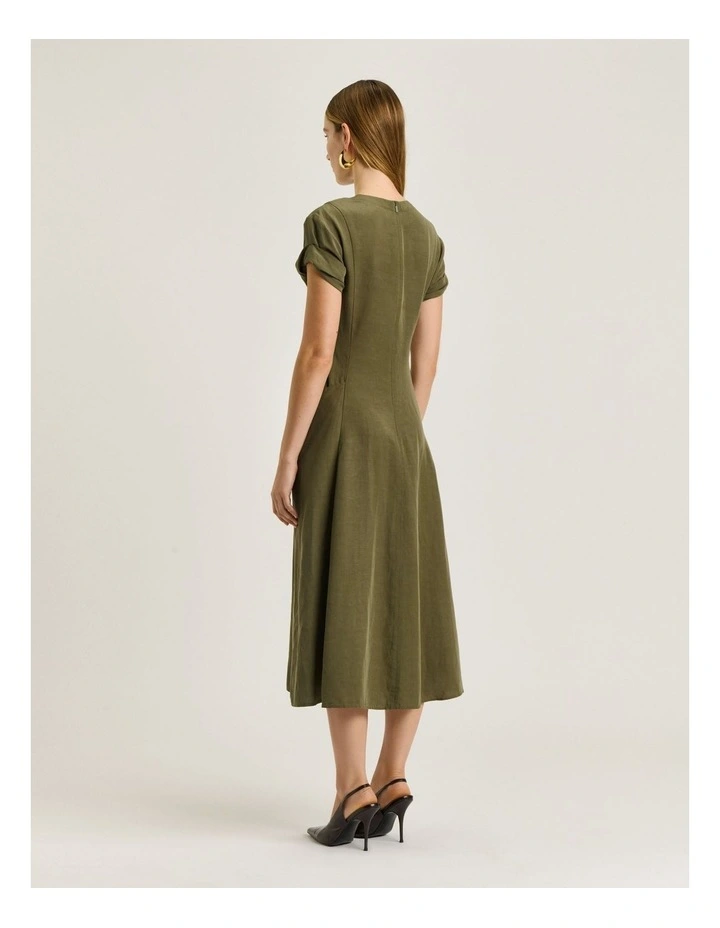 European Lyocell Linen Midi Dress in Green image 2
