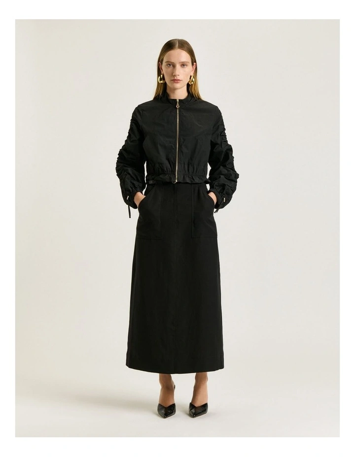 Twill Memory Taffeta Cropped Jacket in Black image 1