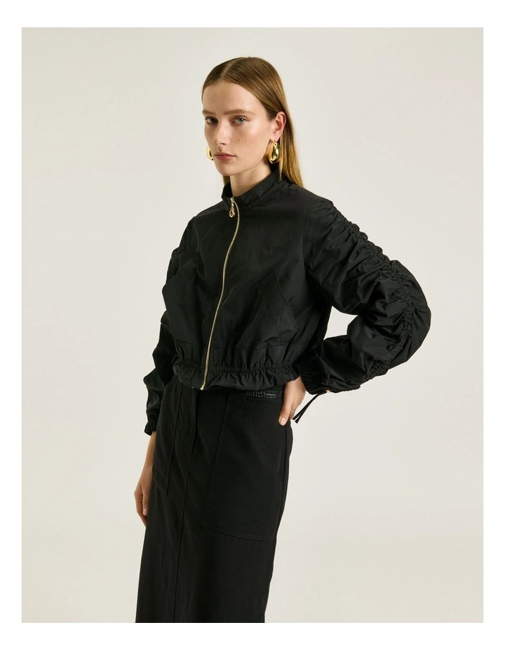 Twill Memory Taffeta Cropped Jacket in Black image 3