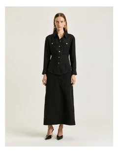 Washed Tencel Blend Long Sleeve Shirt in Black