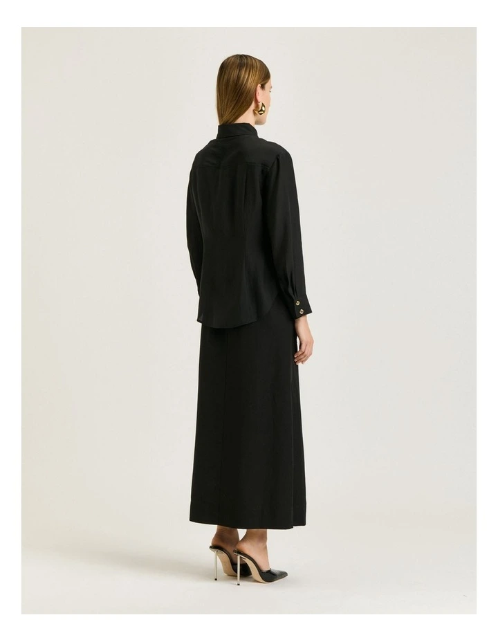 Washed Tencel Blend Long Sleeve Shirt in Black image 2