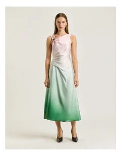 DIP DYE SATIN DRAPED MIDI DRESS