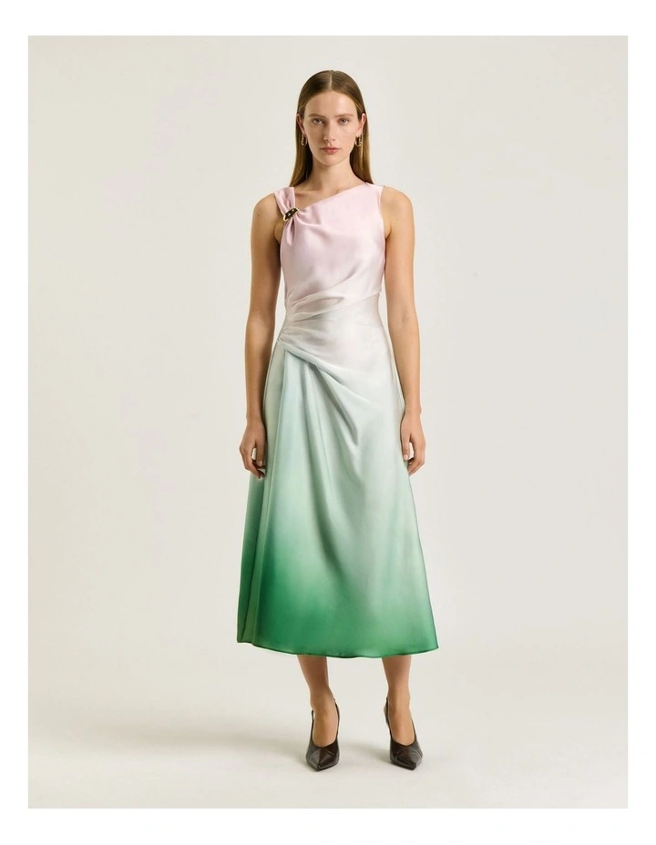 DIP DYE SATIN DRAPED MIDI DRESS image 1