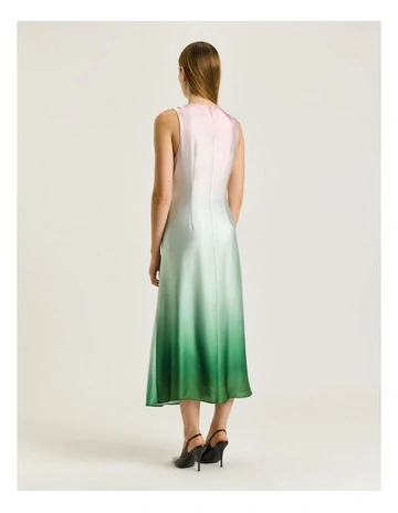 DIP DYE SATIN DRAPED MIDI DRESS