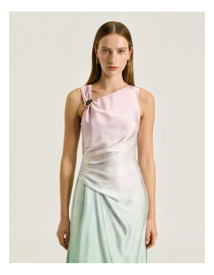 DIP DYE SATIN DRAPED MIDI DRESS image 3