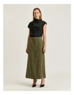 European Lyocell Linen Cargo Skirt in Green