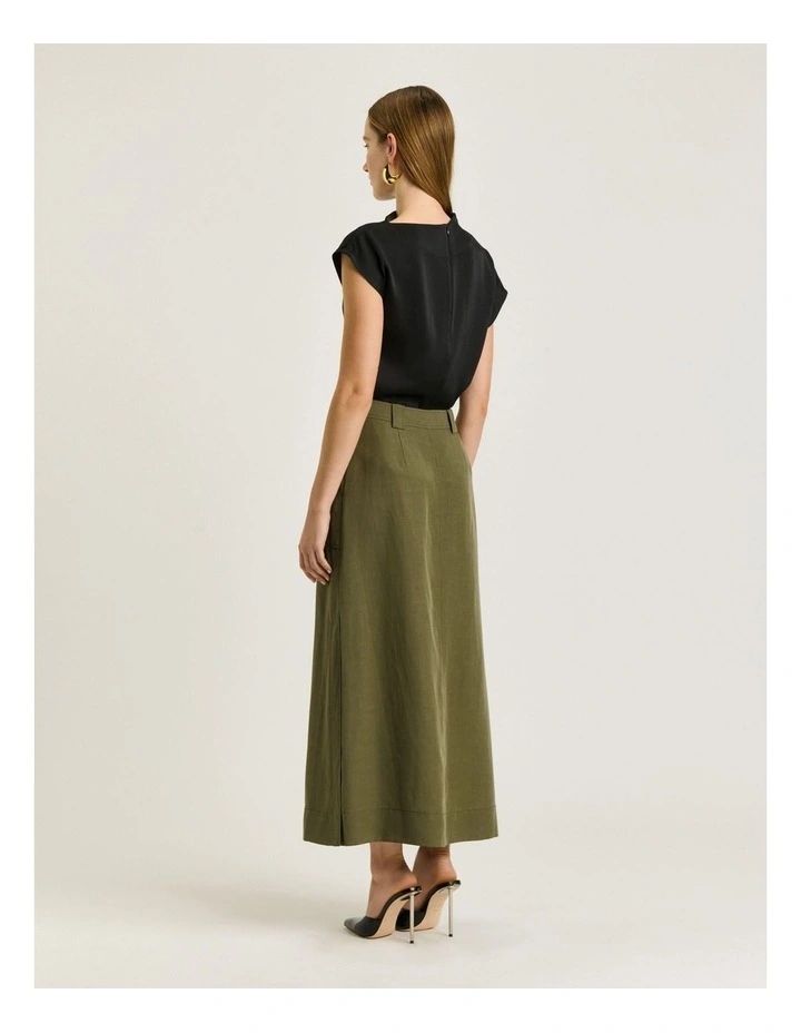 European Lyocell Linen Cargo Skirt in Green image 2
