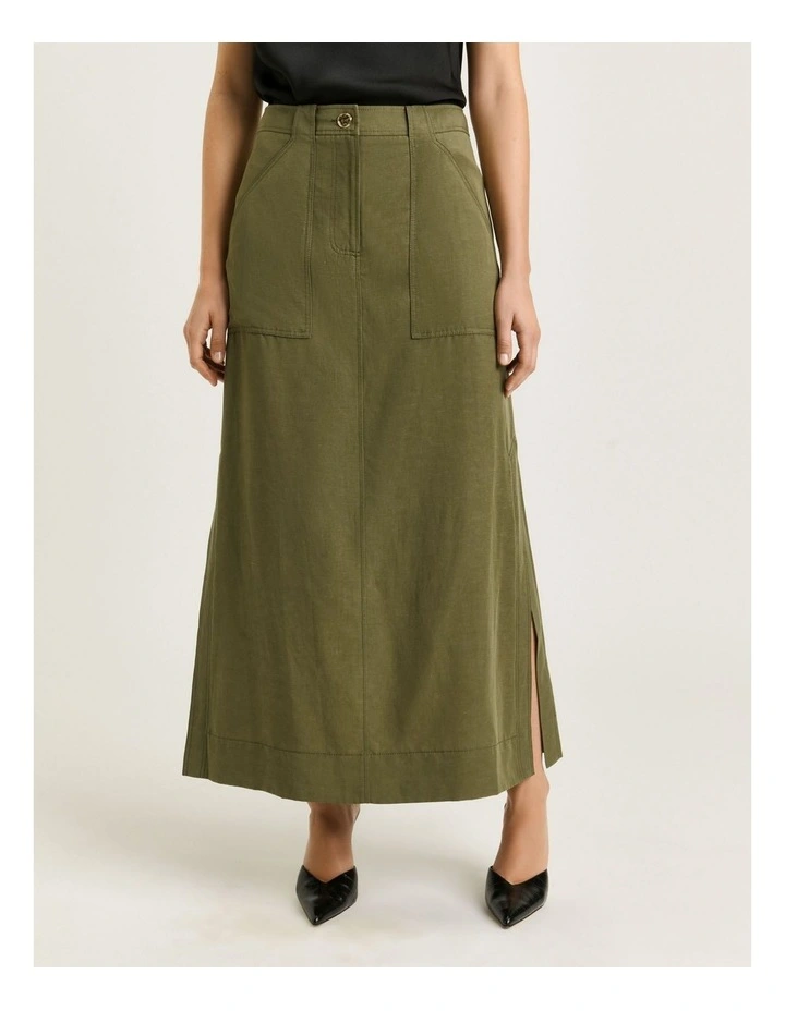 European Lyocell Linen Cargo Skirt in Green image 3