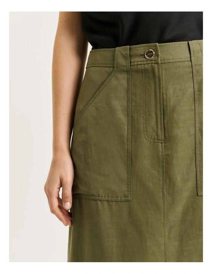 European Lyocell Linen Cargo Skirt in Green image 4