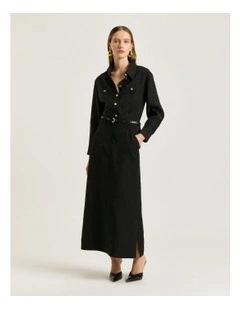 European Lyocell Linen Cargo Skirt in Black