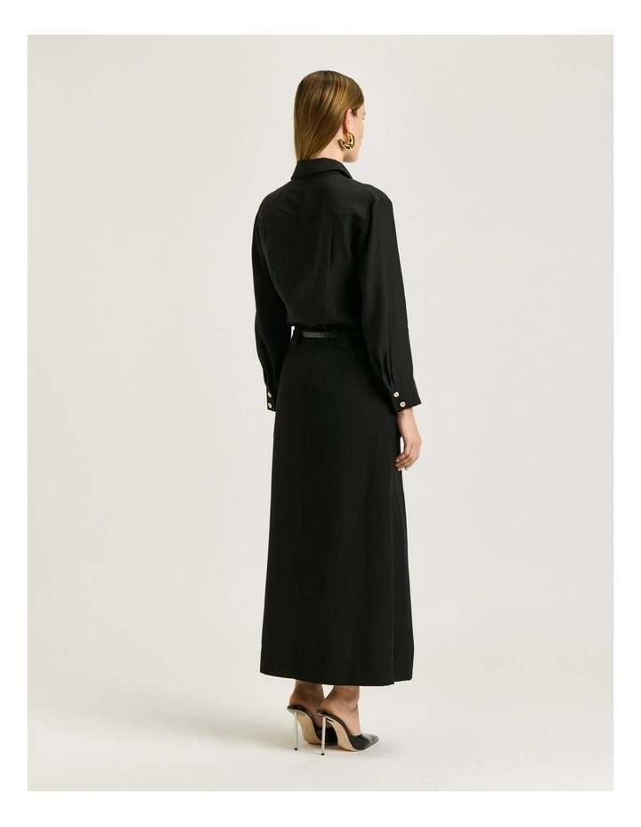 European Lyocell Linen Cargo Skirt in Black image 2