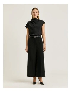 European Lyocell Linen Wide Cropped Pant in Black