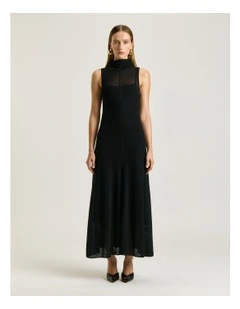 Sheer Crepe Knit Dress in Black