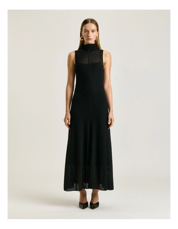 Sheer Crepe Knit Dress in Black image 1