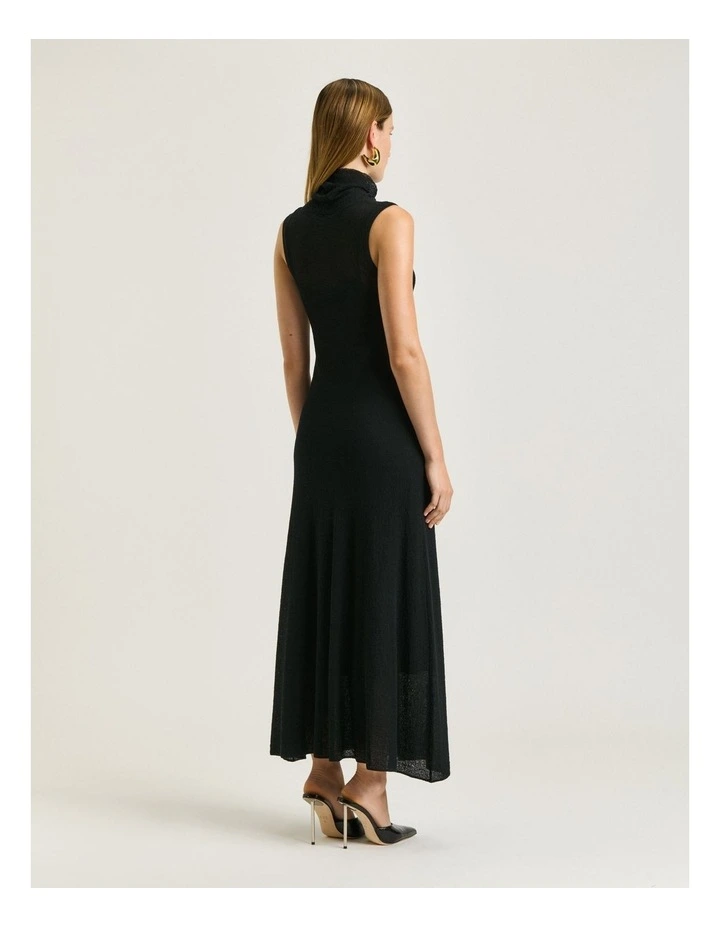 Sheer Crepe Knit Dress in Black image 2