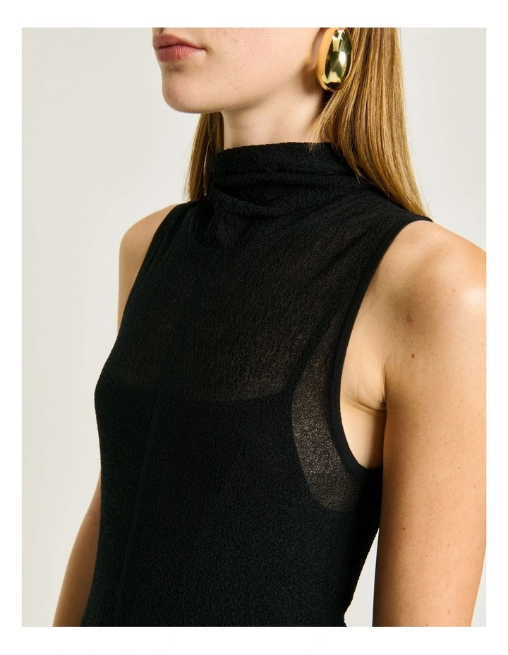 Sheer Crepe Knit Dress in Black image 4