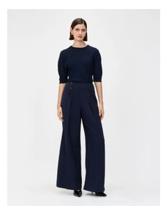 Matte And Shiny Pleat Knit Top in Ink