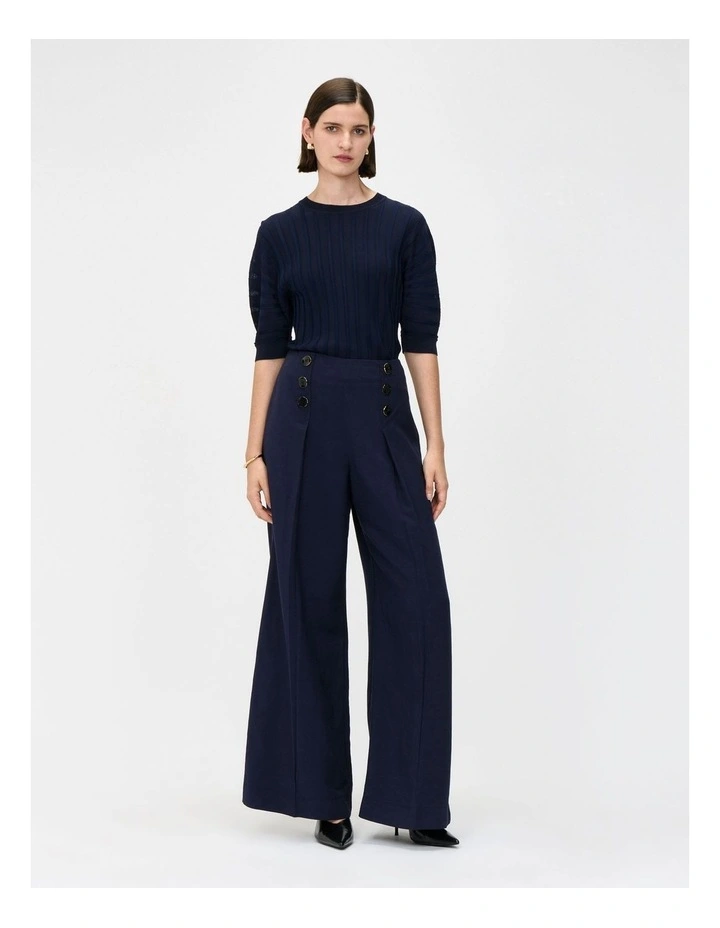 Matte And Shiny Pleat Knit Top in Ink image 1