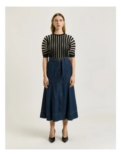 Matte & Shiny Pleat Knit Top in Black