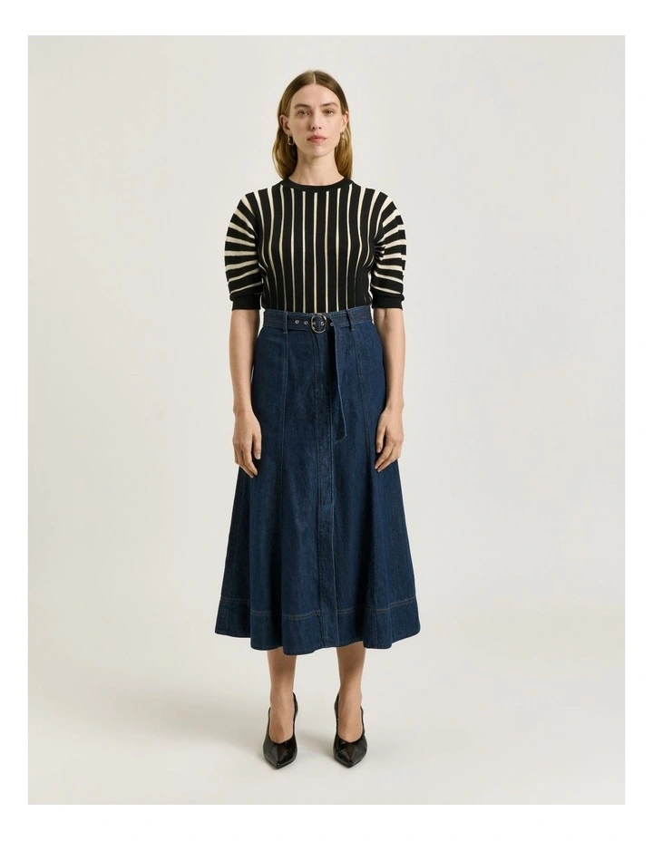 Matte & Shiny Pleat Knit Top in Black image 1