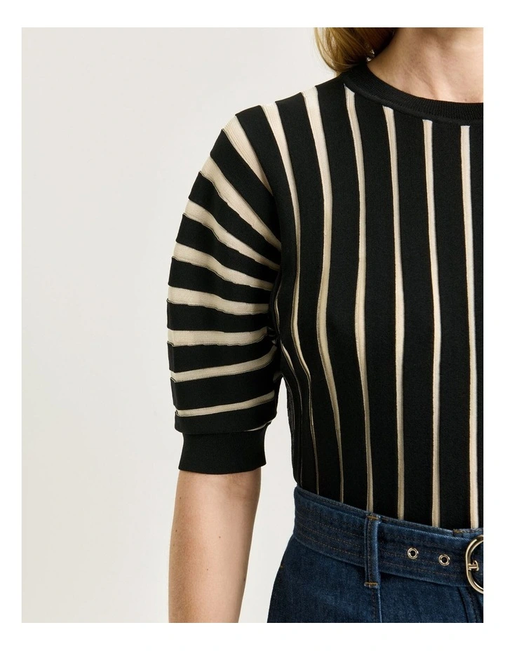 Matte & Shiny Pleat Knit Top in Black image 4
