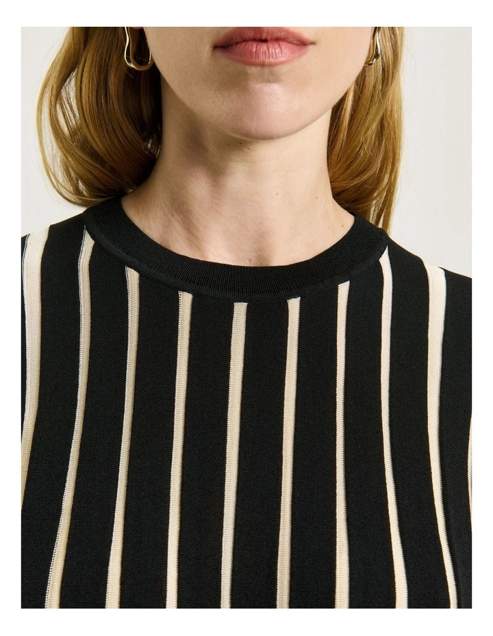 Matte & Shiny Pleat Knit Top in Black image 5