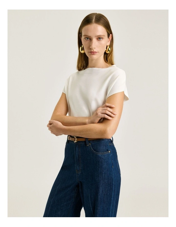 Slash Neck Cap Sleeve Knit in Cream image 3