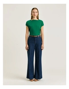 Slash Neck Cap Sleeve Knit in Green