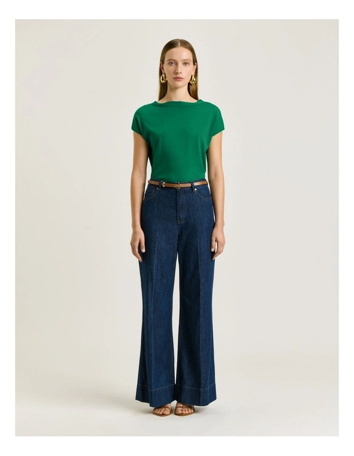 Slash Neck Cap Sleeve Knit in Green image 1