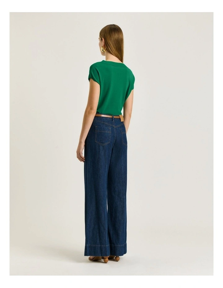 Slash Neck Cap Sleeve Knit in Green image 2