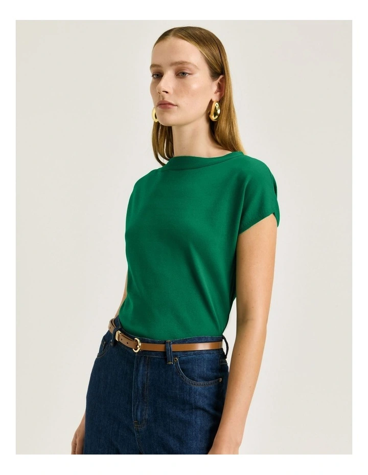 Slash Neck Cap Sleeve Knit in Green image 3