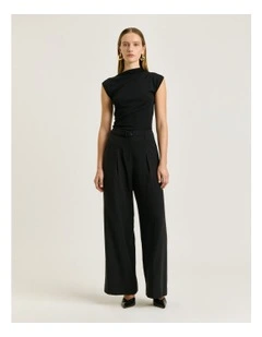Ruched Cap Sleeve Knit in Black