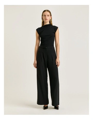 Ruched Cap Sleeve Knit in Black