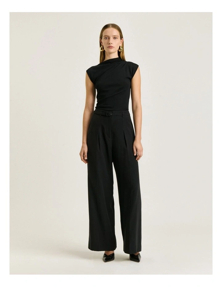 Ruched Cap Sleeve Knit in Black image 1